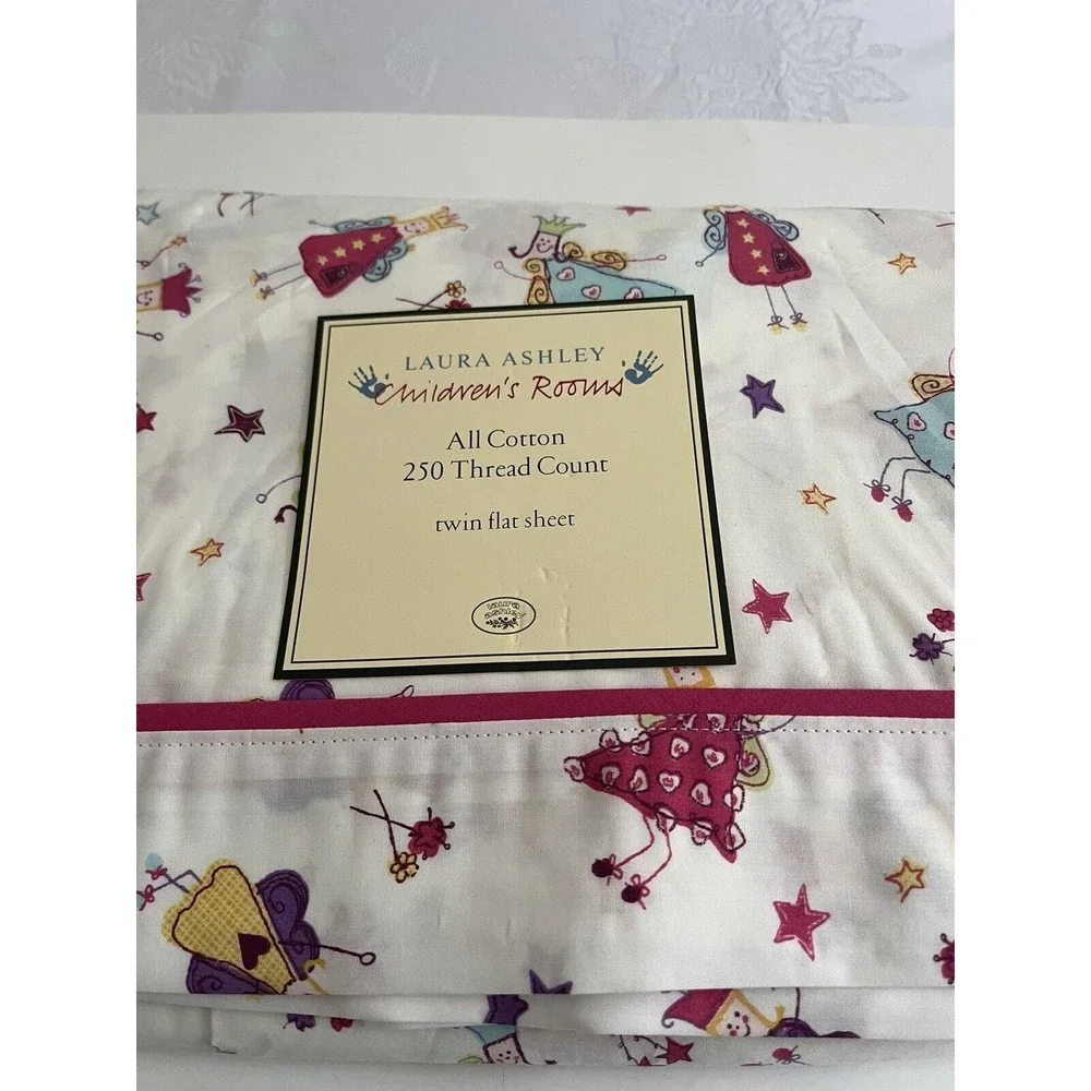 New - Laura Ashley Fairy Princess White Pink Twin Flat Sheet
